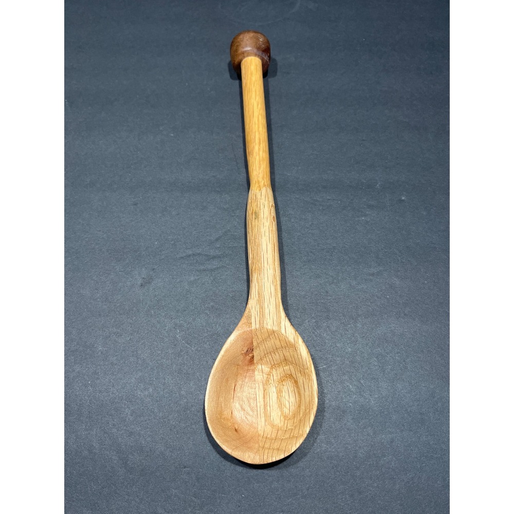 Handcrafted Wooden Mixing Spoon Two Tone Finial 12.5 Inch Kitchen Tool